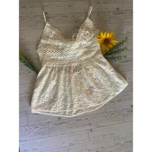 Ivory Lace Crochet Tank Top – Boho Festival Style Size S
